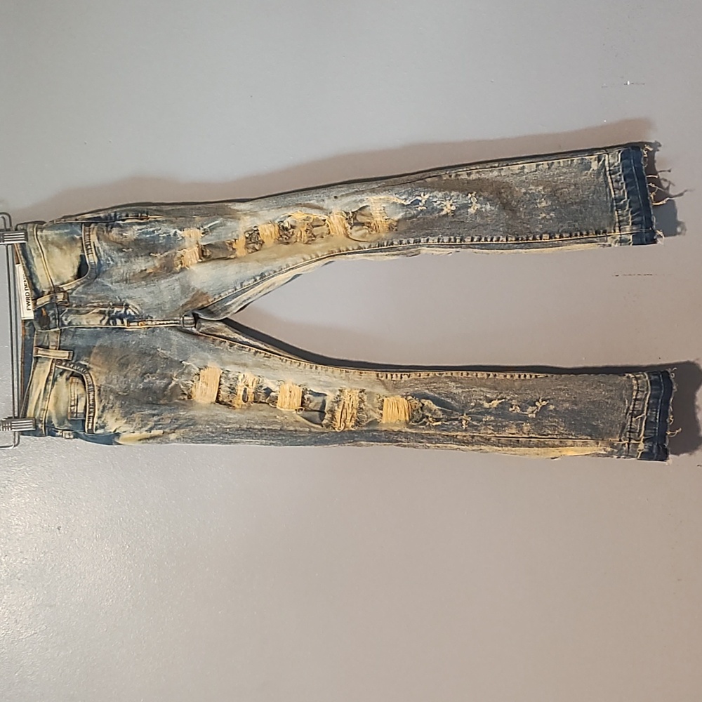 Fwrd  Denim Distressed Blue and Tan Jeans